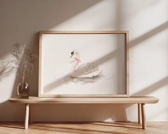 Vintage Swan Nursery Art, Watercolor Baby Room Decor (Digital Download)