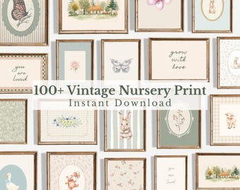 Vintage Cottagecore Nursery Art Prints, Whimsical Baby Room Decor (Digital Download)