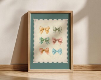 Watercolor Bow Print, Pastel Ribbon Art, Coquette Nursery Decor (Digital Download)