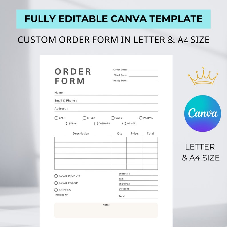 Order Form Editable Crafters Order Form Template Etsy Shop Craft
