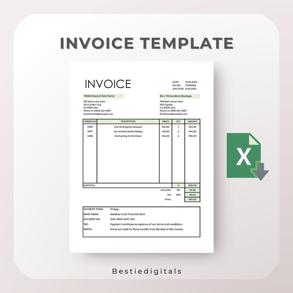Invoice Template | Modern and Professional Invoice | Microsoft EXCEL ...