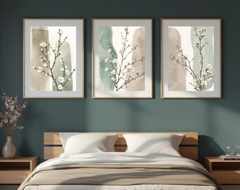 Botanical Wall Art Set of 3, Olive & Sage Green Japandi Prints - Etsy