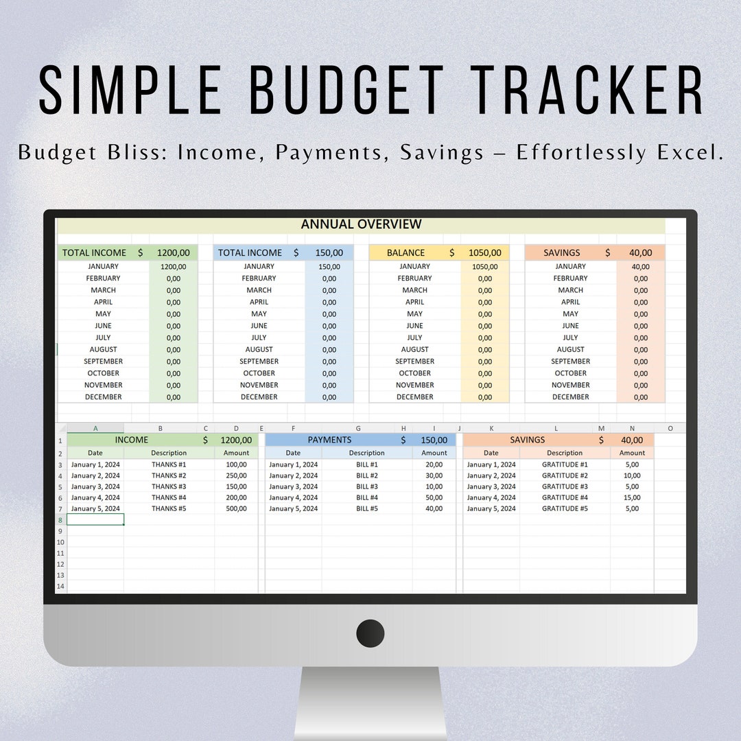 Simple Budget Tracker Excel With Annual Overview (digital Download) - Etsy