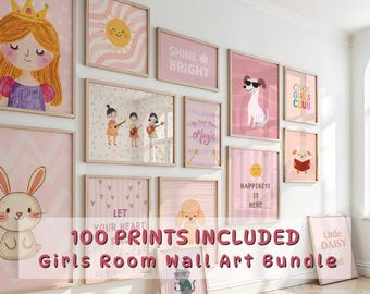 Girls Room Wall Art Prints, Nursery Decor Set of 100 (Digital Download)