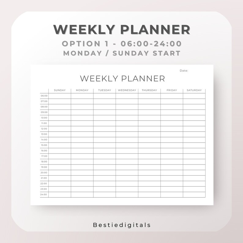 Hourly Weekly Planner PDF: A4 & Letter Sizes (digital Download) - Etsy ...