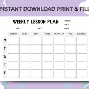 Editable Lesson Plan Template for Daycare Preschool Kindergarten