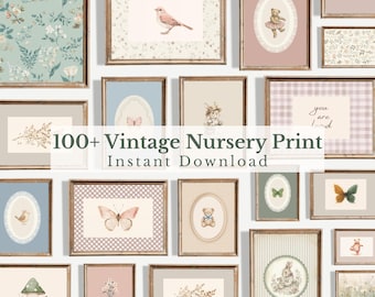 100+ Vintage Cottagecore Nursery Prints, Pastel Animals, Florals (Digital Download)