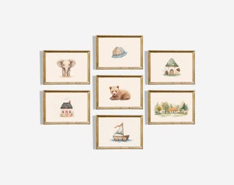 Farm Animal Nursery Prints, Dusty Pink Sage Green Watercolor Art (Digital Download)