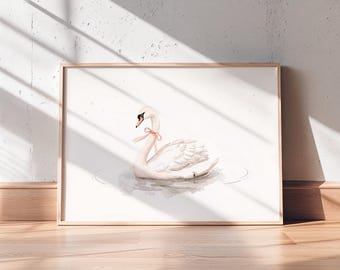 Vintage Swan Nursery Art, Watercolor Baby Room Decor (Digital Download)