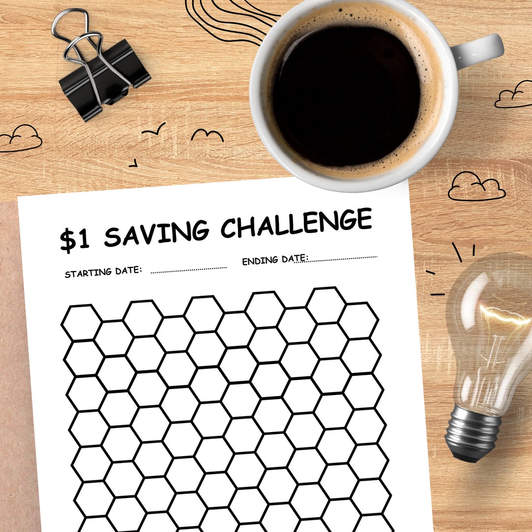 1 Dollar Saving Challenge Printable, 1 Dollar Challenge A4 A5 A6 Half Letter, Letter Can Use for ...