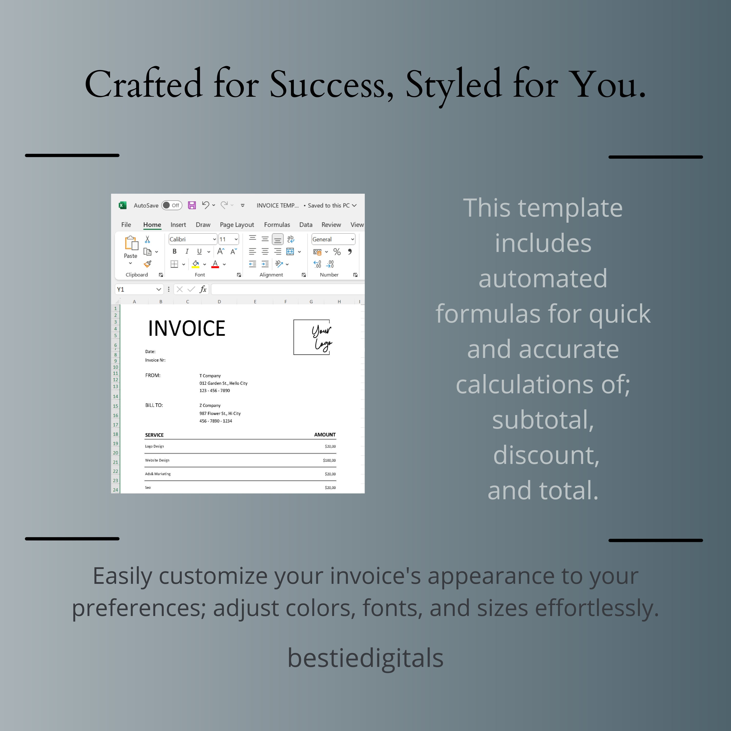 Business Invoice Editable Template PDF Google Sheets Docs Word Excel ...