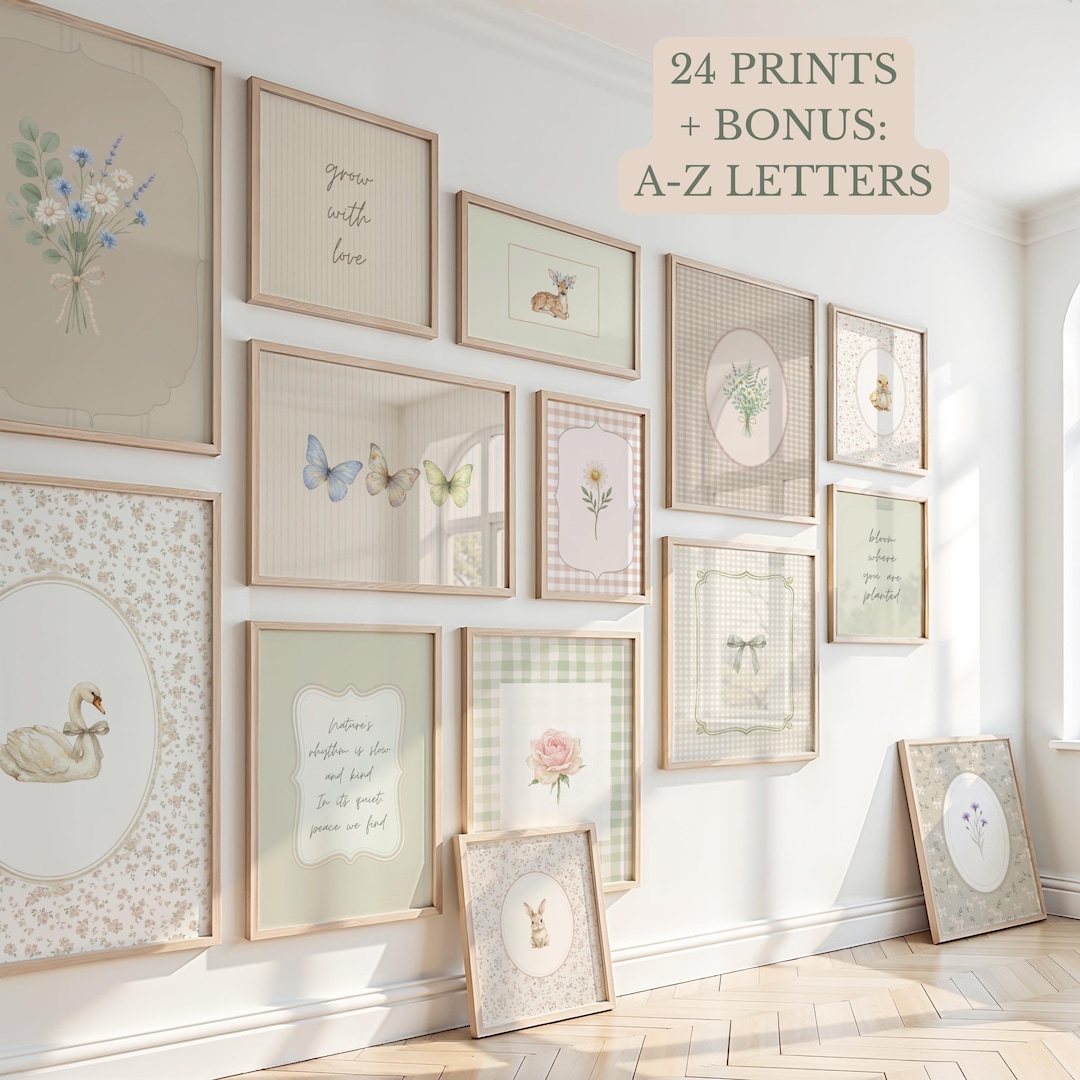 Vintage Nursery Wall Art Set of 24 Sage Green Gallery Wall Decor ...