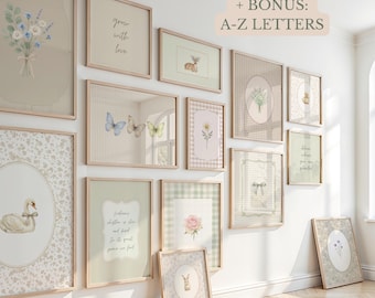Vintage Nursery Wall Art Set of 24 Sage Green Gallery Wall Decor Cottagecore Baby Room Prints Neutral Gender Kids Playroom Digital Download