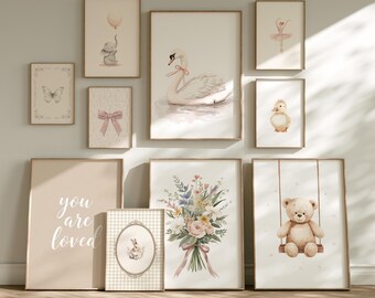 Vintage Nursery Wall Art Prints, Retro Baby Room Decor, Kids Playroom Set (Digital Download)