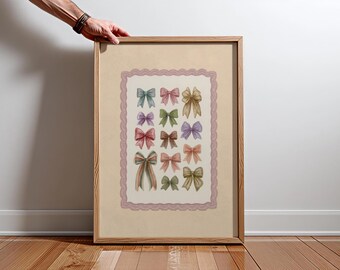 Watercolor Bow Print, Vintage Ribbon Art, Pastel Nursery Decor (Digital Download)