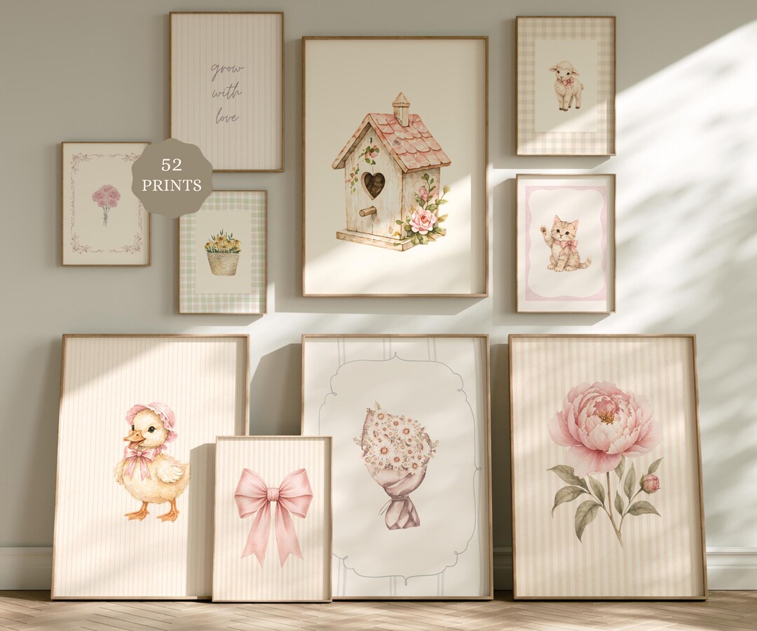 52 Pcs Cottagecore Nursery Wall Art Set, Baby Girl Printable Gallery ...