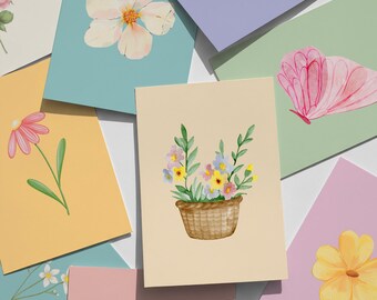Pastel Floral Botanical Prints, Butterfly Illustration Gallery Wall (Digital Download)