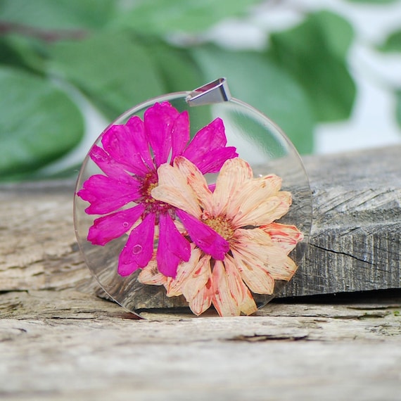 Transparent Resin Necklace Pressed Flower Necklace Pink Pendant