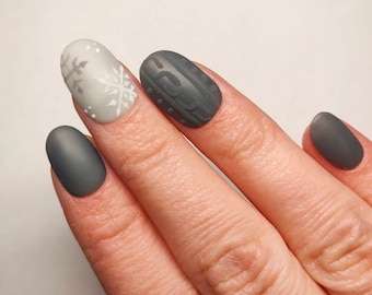 Gray Weather press-on nails
