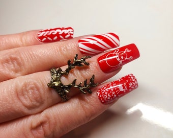 Red Christmas press-on nails