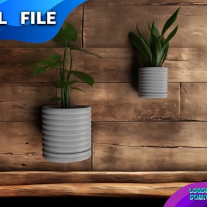 STL Files - Floating Wall Planter with Drip Tray - Wave Painted Plates Texture Design