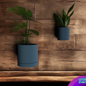 Floating Wall Planter with Drip Tray - Fin / Lines Texture Design