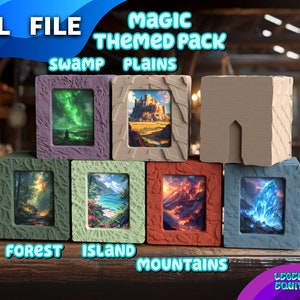 Arquivos STL - DeckBox - Pacote temático Magic the Gathering - Display Commander / Display de cartão tamanho 100+ - Montável em parede flutuante - Montagem DeckCore