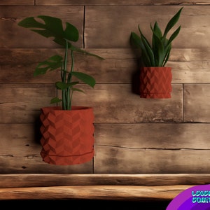 Floating Wall Planter with Drip Tray - ZigZag Texture Design