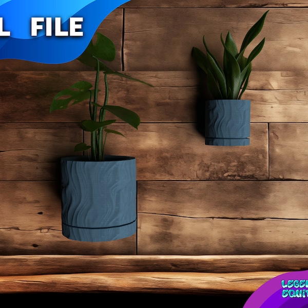 STL Files - Floating Wall Planter with Drip Tray - Ceramic Ripples Texture Design