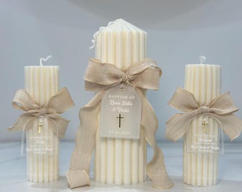 Baptism Christening Candle - Custom Pillar - Twist| Party Favour Favours | Vegan Soy | Gift | Birthday | Shower | Bridal| BOX - Wedding