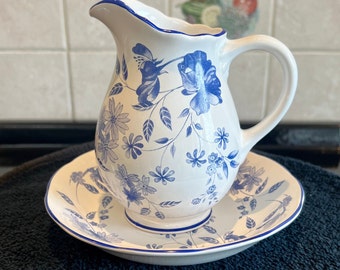 VICTORIANA CHINTZ Adorable Blue And White Small Pitcher And Plate