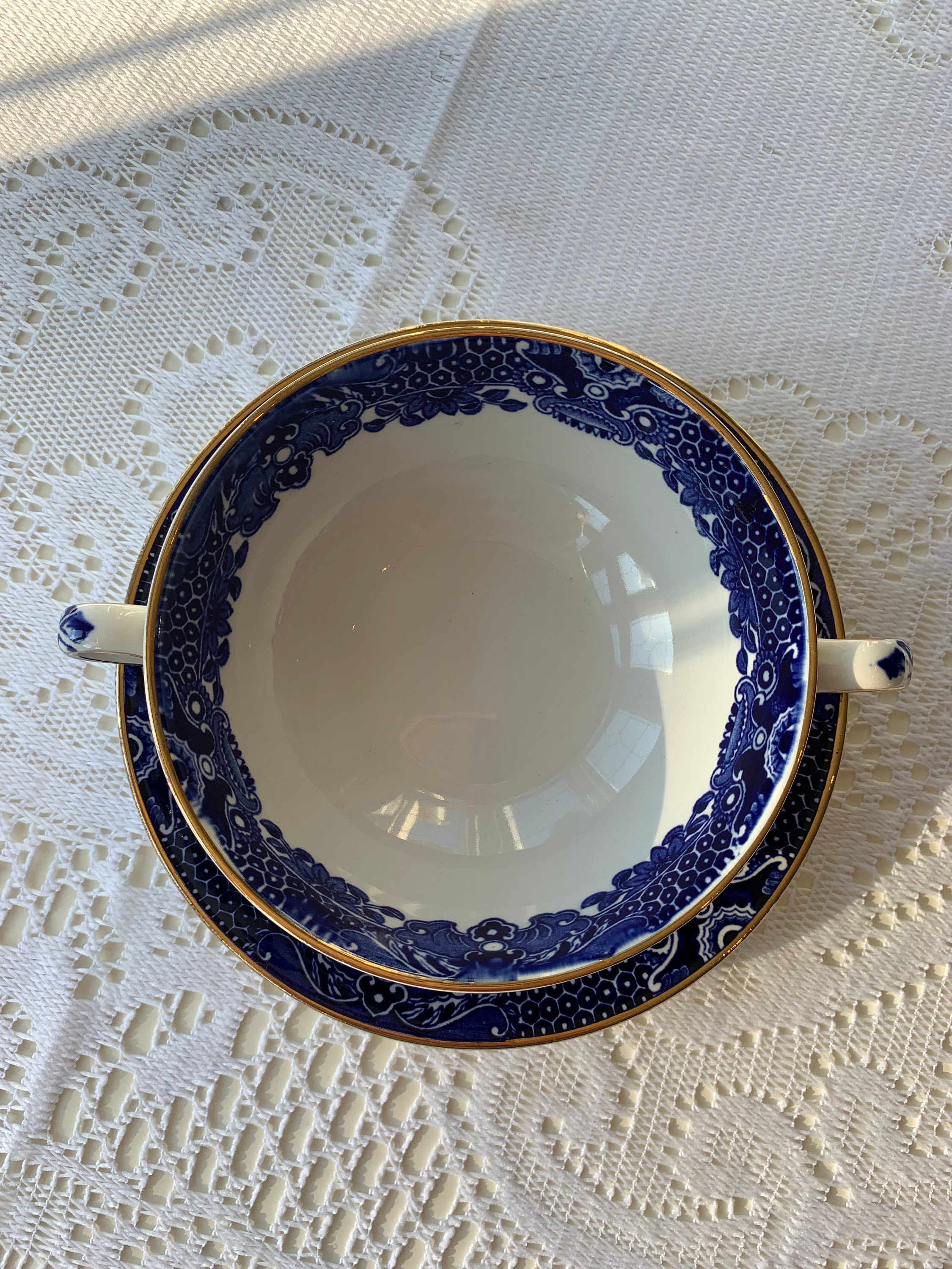 Rare Vintage Burleigh Ware Blue Willow Soup Cup/bowl Gold Etsy UK