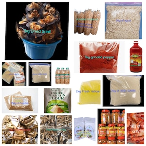 Fresh African Grocery Combo Snails, Garri, Pepper, Stockfish, Ponmo, Crayfish and More