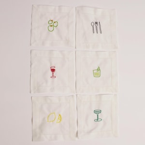 Embroidered Cocktail Napkins – Reusable Cotton Cocktail Napkins, Eco-Friendly Linen Style Napkins, Embroidered Tableware