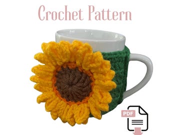Sunflower Mug Cozy Crochet Tutorial with Pictures and Step-by-Step Instructions - Includes Printable Display