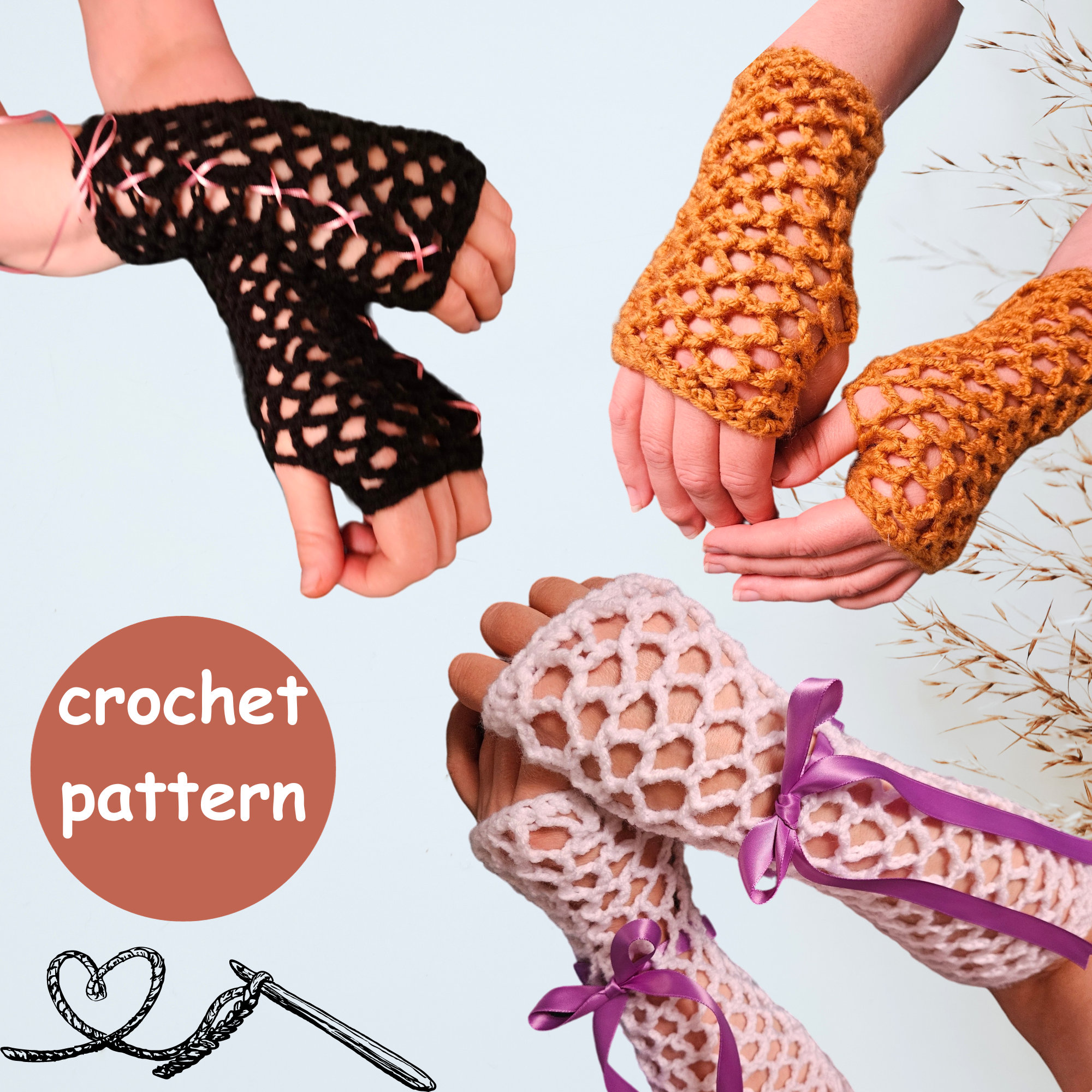Crochet Fishnet Fingerless Gloves Pattern for Beginners | 3 Sizes ...