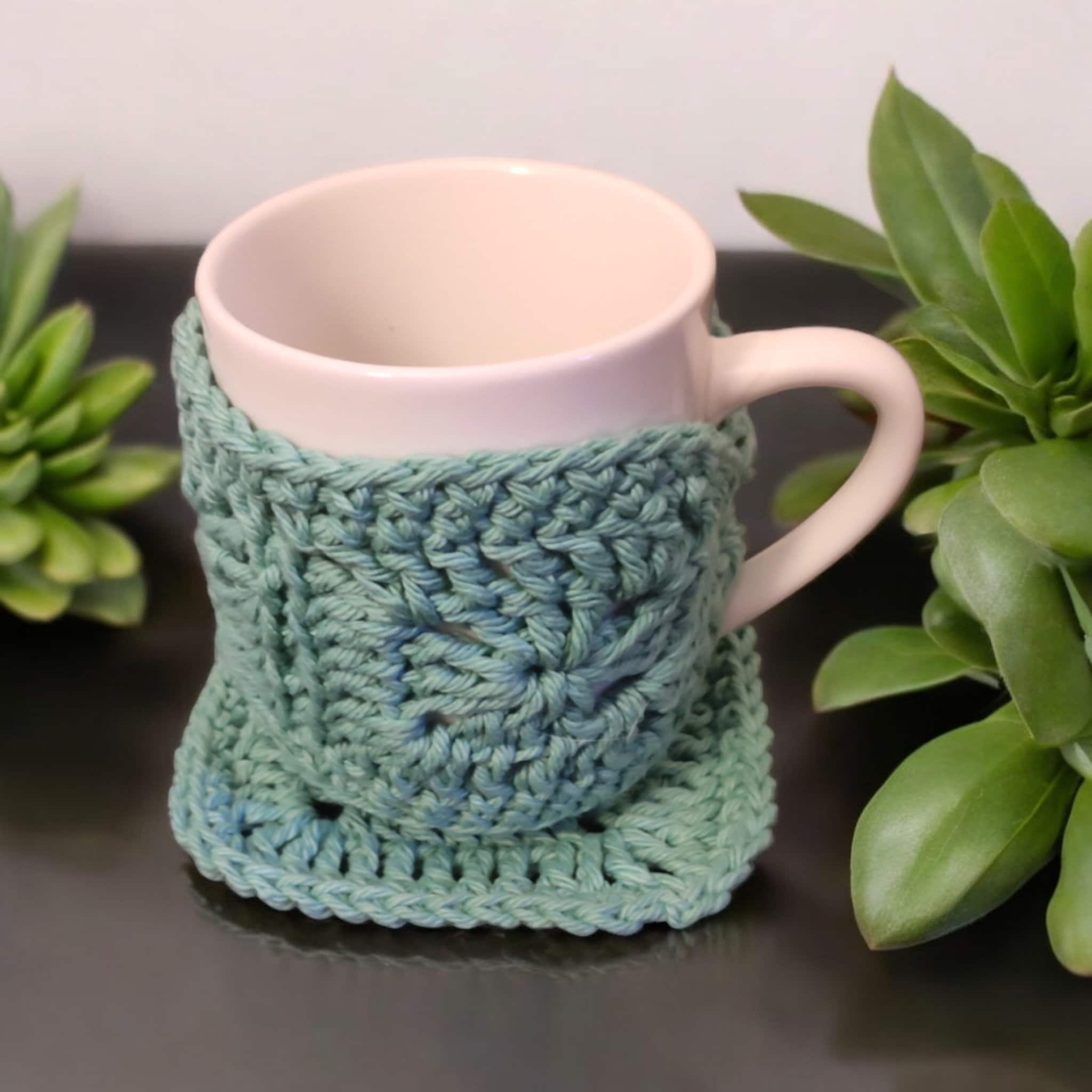 Beginner Crochet Mug Cozy & Coaster Pattern Button Loop