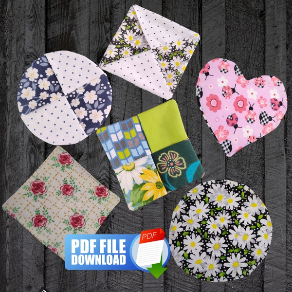 Fabric Coaster Pattern Bundle, 6 Designs, Folded Coaster Tutorial, Printable Templates Included, Written Picture Tutorial, Mother's Day Gift