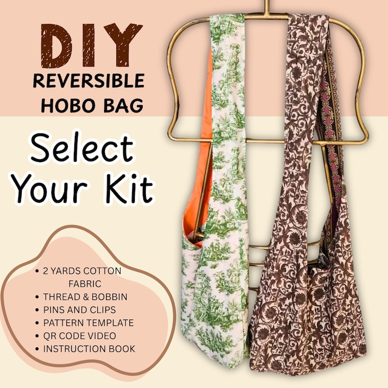 DIY Reversible Hobo Bag Kit | Includes Fabric/thread, Template & Video ...
