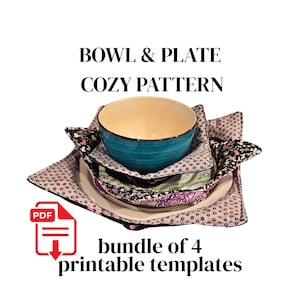 Bowl and Plate Cozy Sewing Pattern Bundle: Reversible Microwave Safe (PDF Pattern)