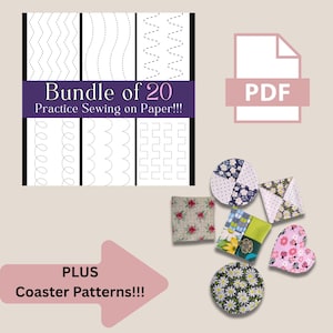 Printable Sewing Practice Sheets Bundle with Coaster Tutorial