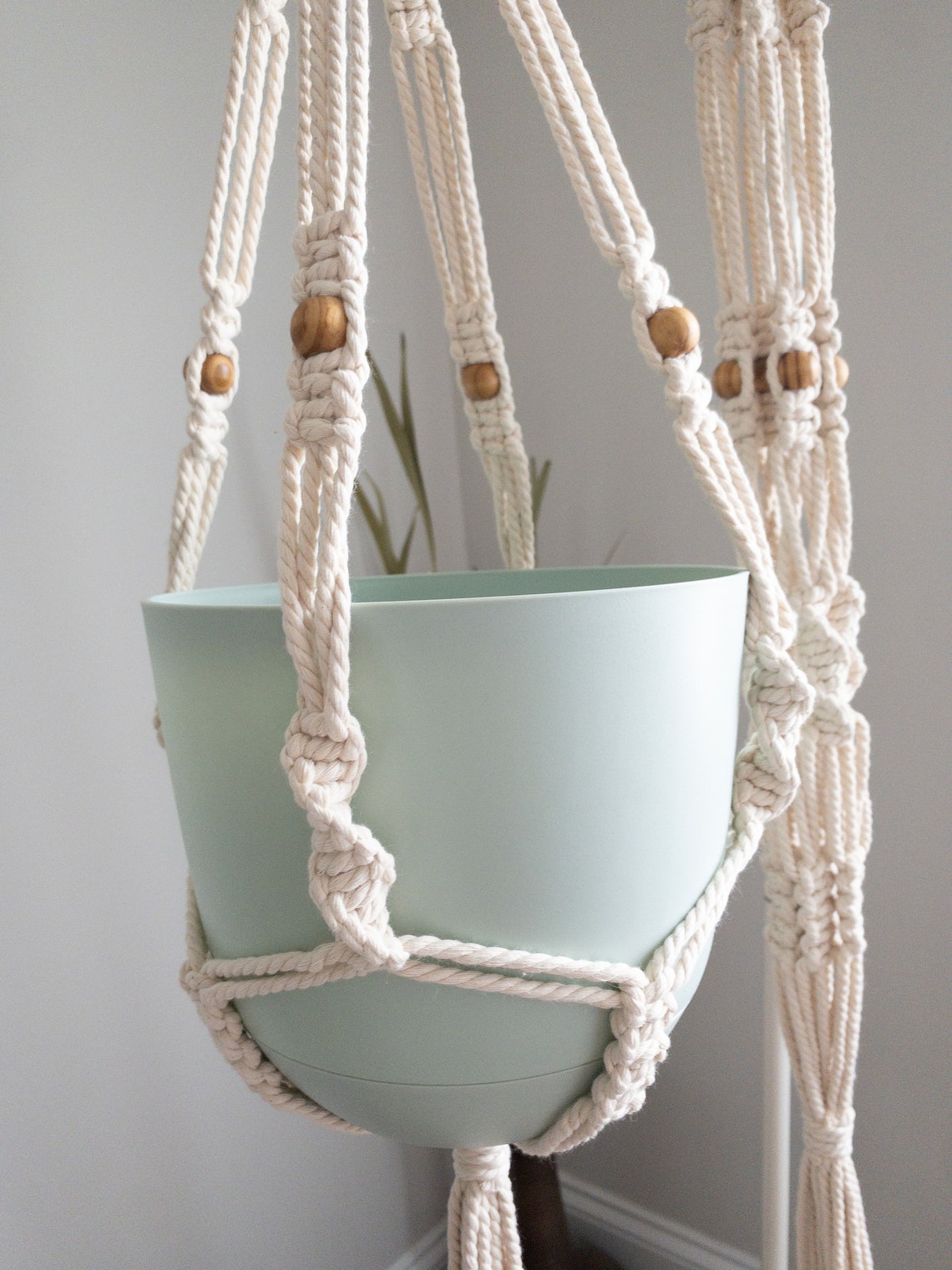 Beaded Macrame Large Plant Hanger - Etsy UK