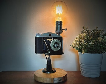 Vintage upcycled folding camera Lamp
