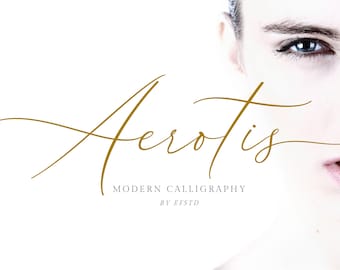 Aerotis - Fuente de caligrafía moderna, Fuente de boda, Fuente de firma, Fuente de escritura
