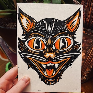 Scaredy Cat relief print - 5x7”