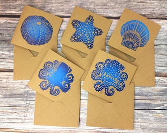 Sea Life Handmade Greetings Card Set: Ocean Theme, Blank Note Cards