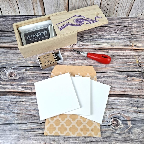 Lino Block Printing Starter Kit – Fabric Ink, Carving Tools & Wooden Box