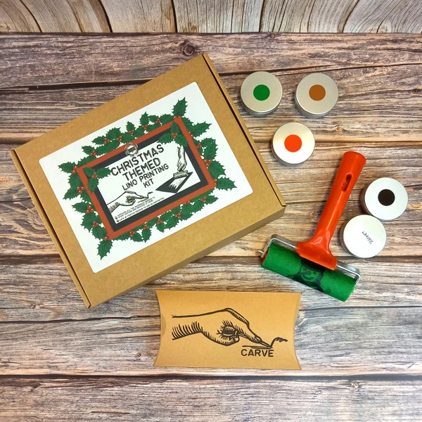 Christmas Themed Lino printing craft kit with step by step guide and colour photos *Create & Print your own cards this year* by SubmergeArt