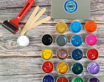 Lino Block Printing Ink Set – Water-Based, 6 Colors in Presentation Box