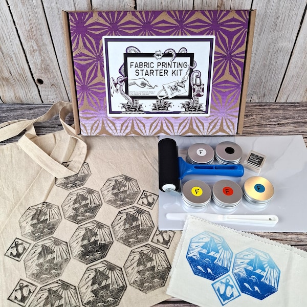 Lino Fabric Printing Craft Kit: Essdee Roller, Tote Bag
